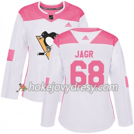 Dámské Hokejový Dres Pittsburgh Penguins Jaromir Jagr 68 Bílá 2017-2018 Adidas Růžová Fashion Authentic